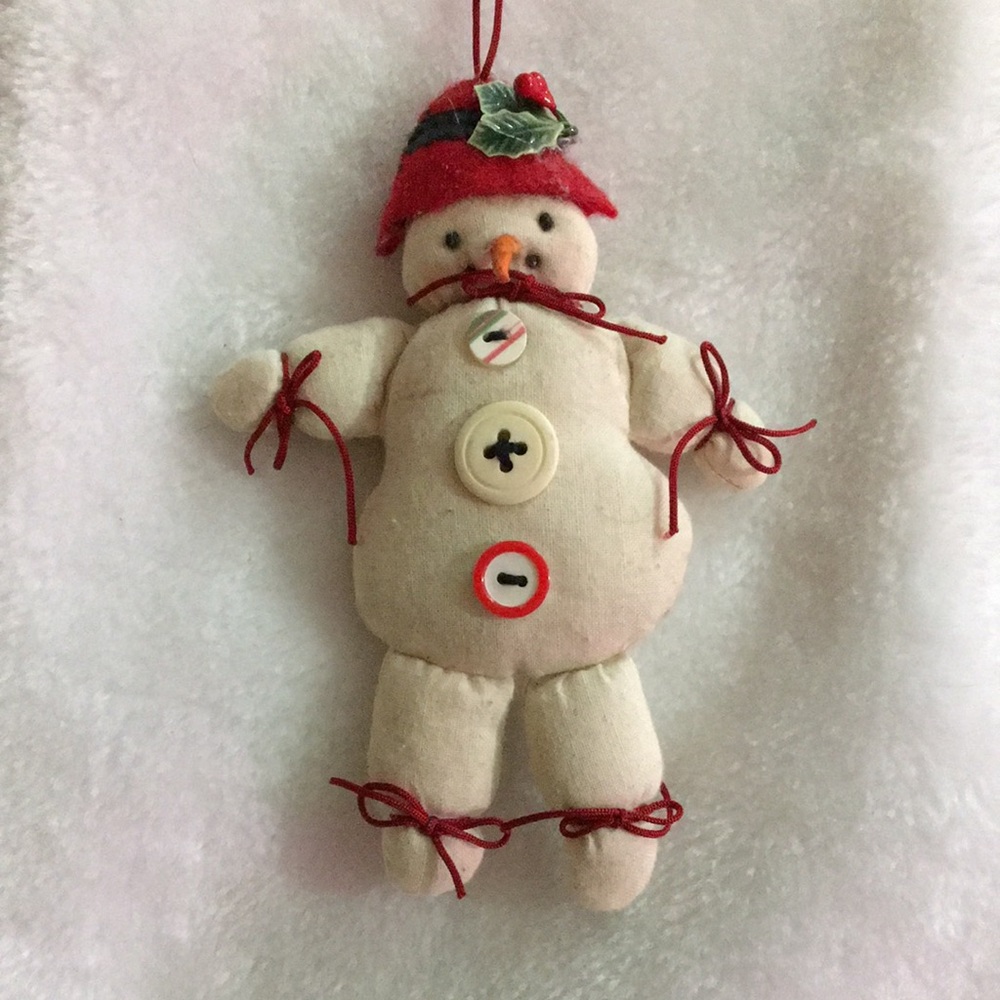 Festive Snowman Ornament with Red Accents